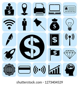 Set of 22 business high quality icons or symbols. Collection. Flat design. Vector Illustration.
