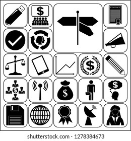 Set of 22 business high quality icons or symbols. Collection. Flat design. Vector Illustration.