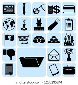 Set of 22 business high quality icons or symbols. Collection. Detailed design. Vector Illustration.