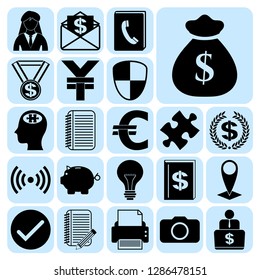 Set of 22 business high quality icons or symbols. Collection. Flat design. Vector Illustration.