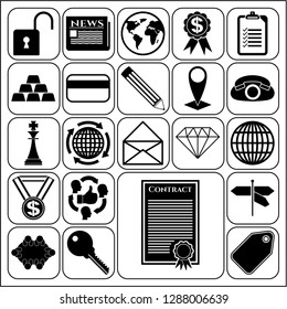Set of 22 business high quality icons or symbols. Collection. Flat design. Vector Illustration.