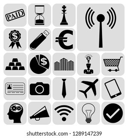 Set of 22 business high quality icons or symbols. Collection. Flat design. Vector Illustration.