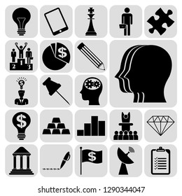 Set of 22 business high quality icons or symbols. Collection. Flat design. Vector Illustration.
