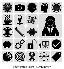 Set of 22 business high quality symbols or icons. Collection. Flat design. Vector Illustration.
