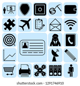 Set of 22 business high quality icons or symbols. Collection. Flat design. Vector Illustration.