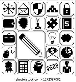 Set of 22 business high quality symbols or icons. Collection. Flat design. Vector Illustration.