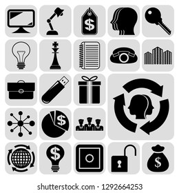 Set of 22 business high quality icons or symbols. Collection. Flat design. Vector Illustration.