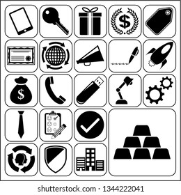 Set of 22 business high quality icons or symbols. Collection. Flat design. Vector Illustration.