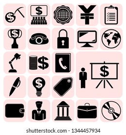 Set of 22 business high quality symbols or icons. Collection. Flat design. Vector Illustration.