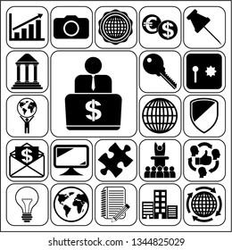 Set of 22 business high quality symbols or icons. Collection. Detailed design. Vector Illustration.