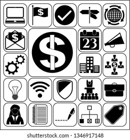 Set of 22 business high quality symbols or icons. Collection. Flat design. Vector Illustration.