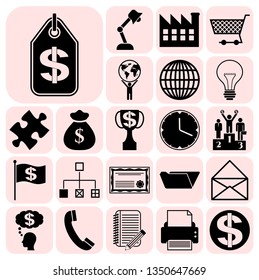 Set of 22 business high quality symbols or icons. Collection. Flat design. Vector Illustration.