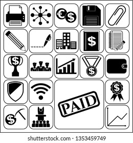 Set of 22 business high quality icons or symbols. Collection. Flat design. Vector Illustration.