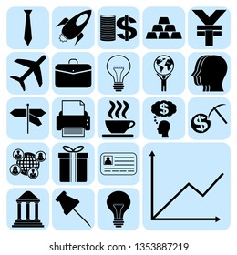 Set of 22 business high quality symbols or icons. Collection. Flat design. Vector Illustration.