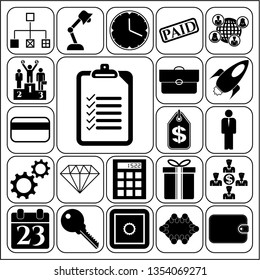 Set of 22 business high quality symbols or icons. Collection. Flat design. Vector Illustration.