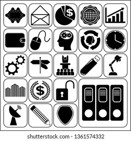 Set of 22 business high quality icons or symbols. Collection. Flat design. Vector Illustration.