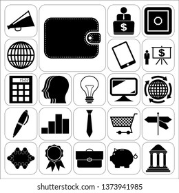 Set of 22 business high quality symbols or icons. Collection. Amazing desing. Vector Illustration.