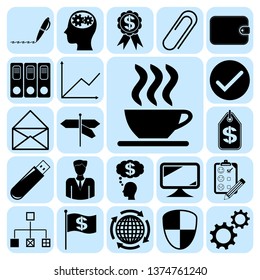 Set of 22 business high quality icons or symbols. Collection. Flat design. Vector Illustration.