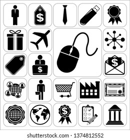 Set of 22 business high quality icons or symbols. Collection. Flat design. Vector Illustration.