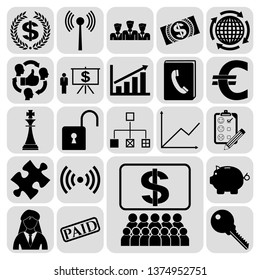 Set of 22 business high quality symbols or icons. Collection. Flat design. Vector Illustration.