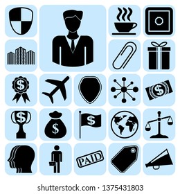 Set of 22 business high quality icons or symbols. Collection. Detailed design. Vector Illustration.
