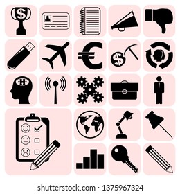 Set of 22 business high quality symbols or icons. Collection. Flat design. Vector Illustration.
