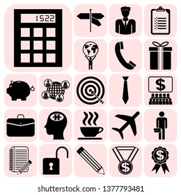 Set of 22 business high quality icons or symbols. Collection. Flat design. Vector Illustration.