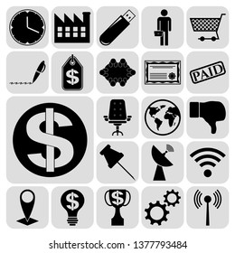 Set of 22 business high quality symbols or icons. Collection. Flat design. Vector Illustration.