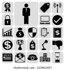 Set of 22 business high quality icons or symbols. Collection. Flat design. Vector Illustration.