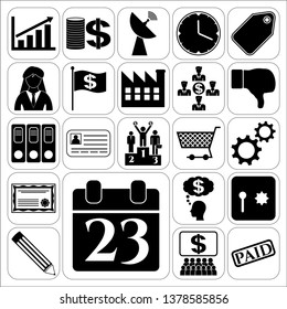 Set of 22 business high quality symbols or icons. Collection. Flat design. Vector Illustration.