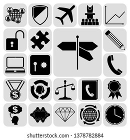 Set of 22 business high quality icons or symbols. Collection. Flat design. Vector Illustration.