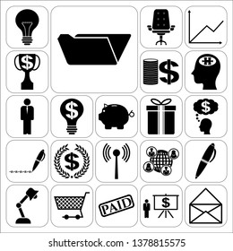 Set of 22 business high quality symbols or icons. Collection. Detailed design. Vector Illustration.