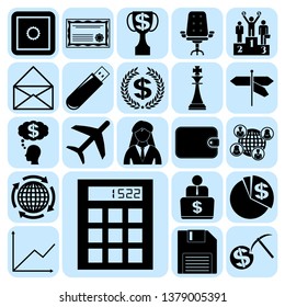 Set of 22 business high quality icons or symbols. Collection. Flat design. Vector Illustration.
