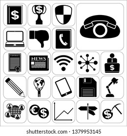 Set of 22 business high quality symbols or icons. Collection. Detailed design. Vector Illustration.