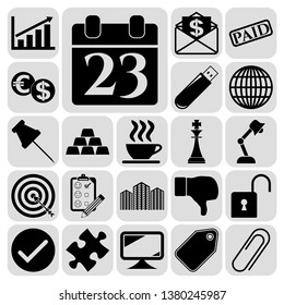 Set of 22 business high quality icons or symbols. Collection. Flat design. Vector Illustration.