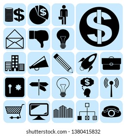 Set of 22 business high quality symbols or icons. Collection. Flat design. Vector Illustration.