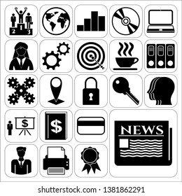 Set of 22 business high quality icons. Collection. Flat design. Vector Illustration.