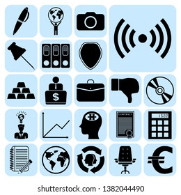 Set of 22 business high quality icons or symbols. Collection. Flat design. Vector Illustration.