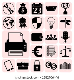 Set of 22 business high quality icons or symbols. Collection. Flat design. Vector Illustration.