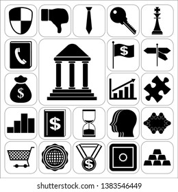 Set of 22 business high quality icons or symbols. Collection. Flat design. Vector Illustration.