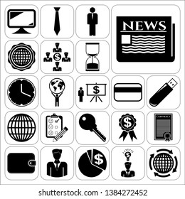 Set of 22 business high quality symbols or icons. Collection. Detailed design. Vector Illustration.