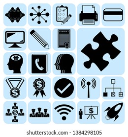 Set of 22 business high quality icons or symbols. Collection. Flat design. Vector Illustration.