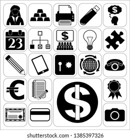 Set of 22 business high quality symbols or icons. Collection. Flat design. Vector Illustration.