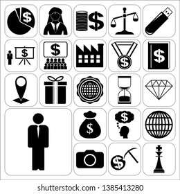 Set of 22 business high quality symbols or icons. Collection. Flat design. Vector Illustration.