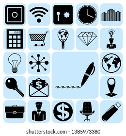 Set of 22 business high quality symbols. Collection. Flat design. Vector Illustration.