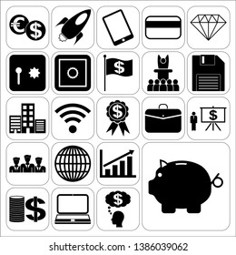 Set of 22 business high quality icons or symbols. Collection. Flat design. Vector Illustration.