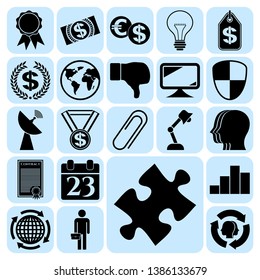Set of 22 business high quality symbols or icons. Collection. Flat design. Vector Illustration.