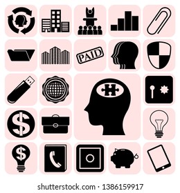 Set of 22 business high quality symbols or icons. Collection. Flat design. Vector Illustration.