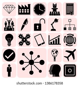 Set of 22 business high quality icons or symbols. Collection. Flat design. Vector Illustration.