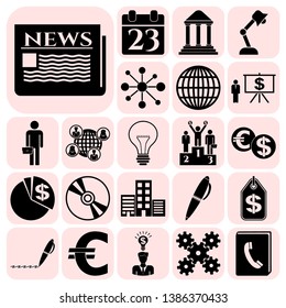 Set of 22 business high quality icons or symbols. Collection. Flat design. Vector Illustration.